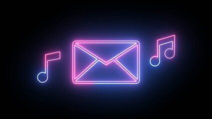 Fototapeta premium Glowing neon line music icon animation on black background, illustration