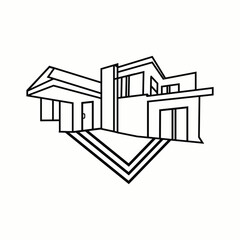 Modern House Line Art Vector, Minimalist Modern House Line Art, Modern Residential House Line Art Illustration
