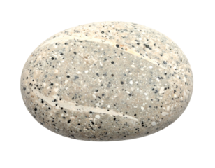 Smooth, speckled, oval stone with subtle beige, white, and black flecks