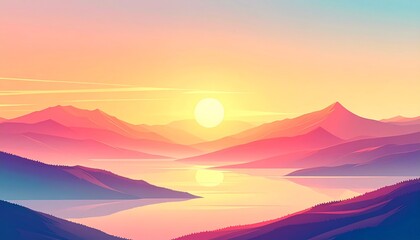 Obraz premium Peaceful mountain lake at sunset landscape.