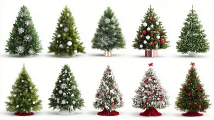 A collection of beautifully designed Christmas trees showcasing various decorations and styles for festive celebrations and holiday spirit. Generative AI