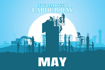 Labour day background, Construction vector background, Worker in a building site.