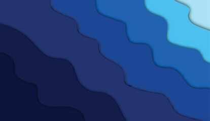 Modern abstract blue ocean waves background with layered paper cut vector style