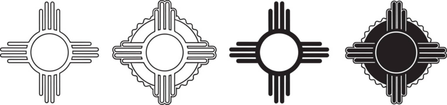 Native american zia symbol outline and filled versions vector
