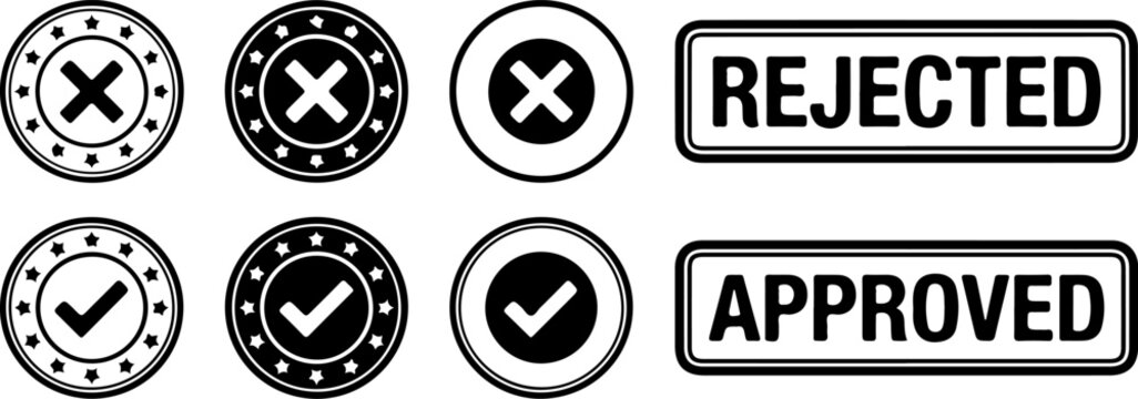 Approved and Rejected Icons Set with Check marks | Stemp Design