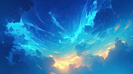 Vibrant Sky with Swirling Clouds and Gradient Colors in Pastel Anime Aesthetic