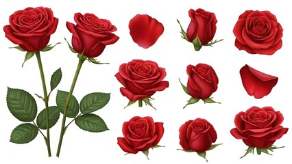 Fototapeta premium Collection of red roses in various stages of bloom