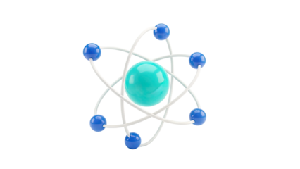 Atom Model with Blue Electrons and Turquoise Nucleus