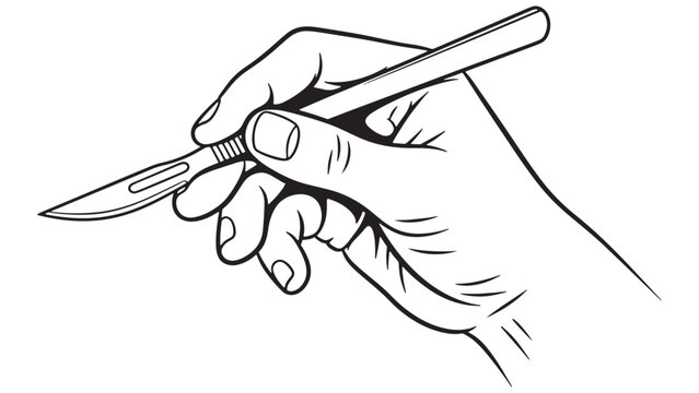 Hand holding scalpel vector line drawing symbolizing surgical incision technique, sterile instrument procurement, operating theater supply budgeting and infection control compliance