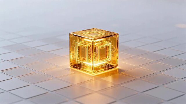 Golden cube with circuit design on grid