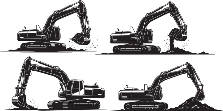 Excavator digging earth with bucket, construction equipment