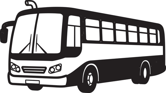 Black and white hand drawn sketch of a classic tour bus design illustration