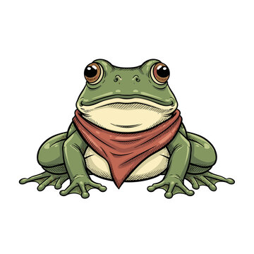 Frog wearing a red scarf sitting comfortably in a playful pose  