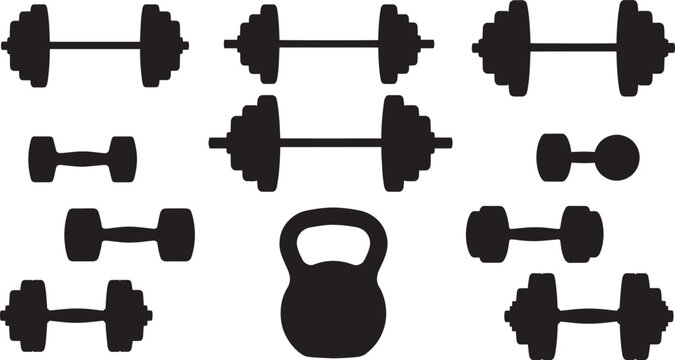 Weightlifting equipment silhouette vector illustration set