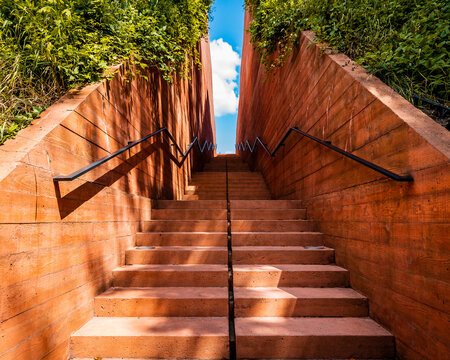Striking architectural steps at the Katyń Museum in Warsaw, Poland