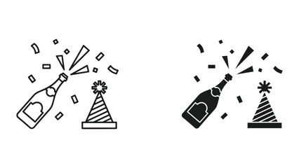 Celebration icon set with champagne bottle and party hat © Druvo