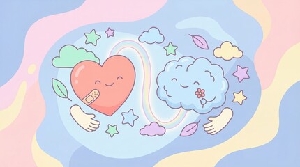Sweet Cartoon Heart and Cloud Illustration