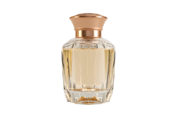 Luxury perfume bottle with rose gold cap for Ramadan gift, isolated on transparent background