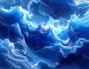 Abstract fluid artwork featuring swirling, translucent blue forms