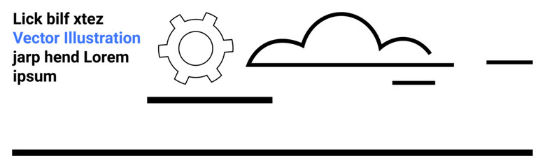 Obraz premium Cogwheel beside a cloud with horizontal lines creating abstract minimalist visuals. Ideal for technology, engineering, process optimization, cloud computing, innovation, business strategy, service