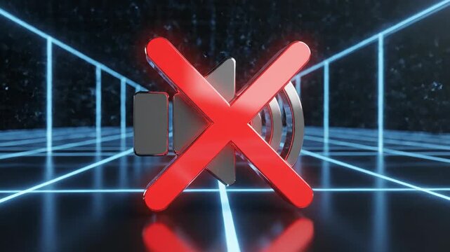 Muted speaker with red X over glowing platform