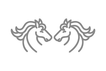Obraz premium Two Horse Heads Facing Each Other Outline Icon on Black Background graphic design