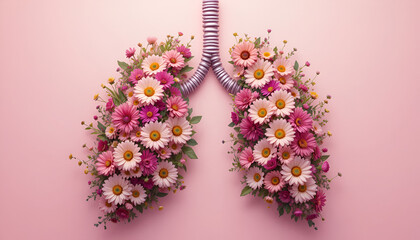 Creative Human Lungs Made of Flowers Representing Healthy Breathing