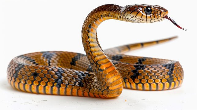 Snake standing in side view with complete body visible, isolated on white background.
