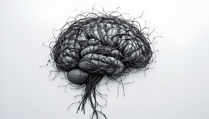 Abstract Hand Drawn Human Brain Representing Thoughts and Mental Complexity