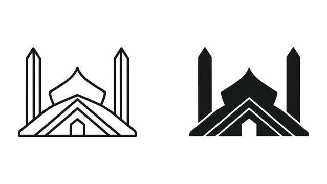Mosque icon set with minarets and dome