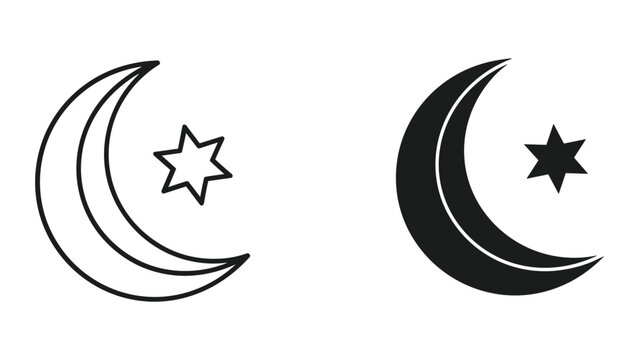 Crescent moon and star symbol in two different styles