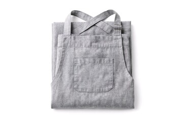 Folded Gray Linen Chef Apron Isolated on White