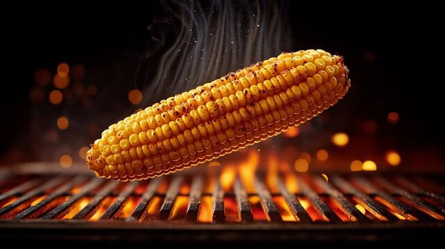 Corn grilling over fire