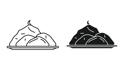 Fototapeta premium Dumplings on a plate in black and white illustration