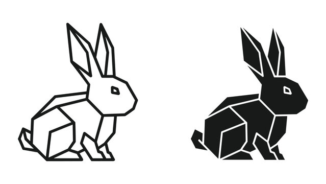 Geometric rabbit illustration in black and white