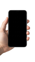 Hand holding smartphone isolated on transparent background