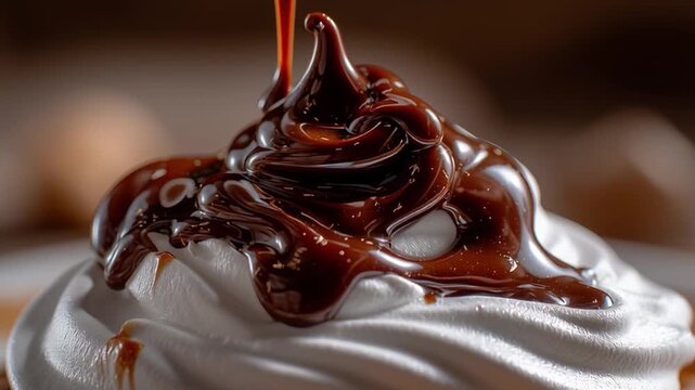 Chocolate sauce on whipped cream