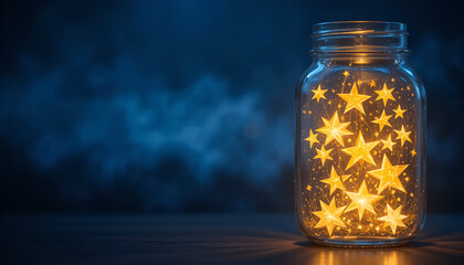 Glass Jar Filled with Glowing Stars Creating Magical Night Atmosphere