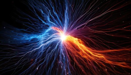 Clash of Elements - Abstract Energy Collision in Blue and Orange.