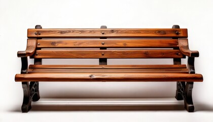Classic Wooden Park Bench with Black Accents on White Background.