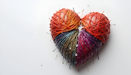 Colorful Handcrafted Heart Made of Thread Representing Emotional Complexity