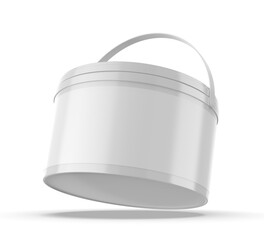 Blank white ice cream tub container with lid and handle, isolated on white background. Minimal plastic bucket mockup with copy space for branding, packaging design, frozen food.