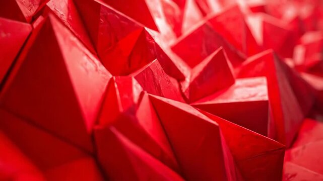 Abstract red geometric background with sharp, angular shapes creating a dynamic surface.