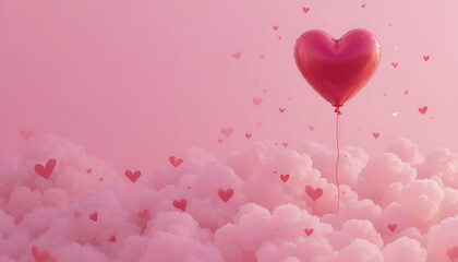 Pink Heart Balloon Floating in Romantic Sky Background