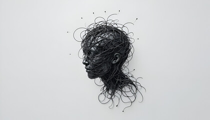 Human Head with Chaotic Lines Representing Overthinking and Mental Stress