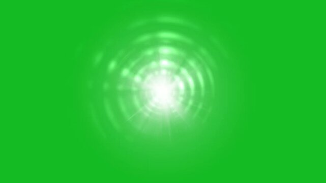 Glowing central flare with rings motion graphics with green screen background
