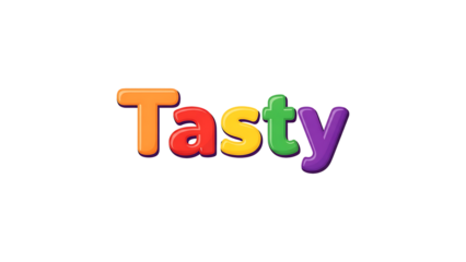 Colorful 3D Tasty Text Food Concept on White Background for Advertising