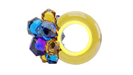 Abstract Geometric Shapes with Vibrant Gems and Glowing Ring
