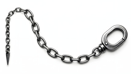 Metal chain with hook on white background for industrial or decorative use