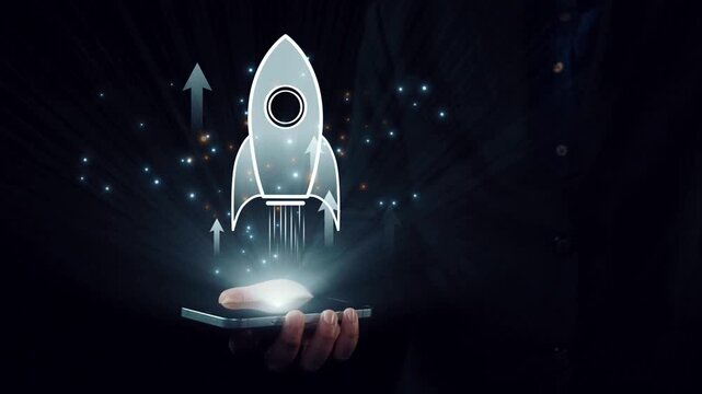 Startup launch and business growth concept, rocket symbolism, entrepreneurship, startup innovation, and early-stage success strategies for new business development and expansion. Elide